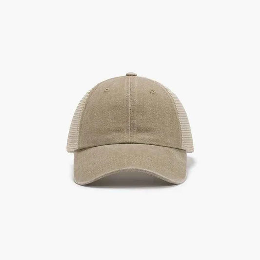Tan breathable mesh adjustable baseball cap front view