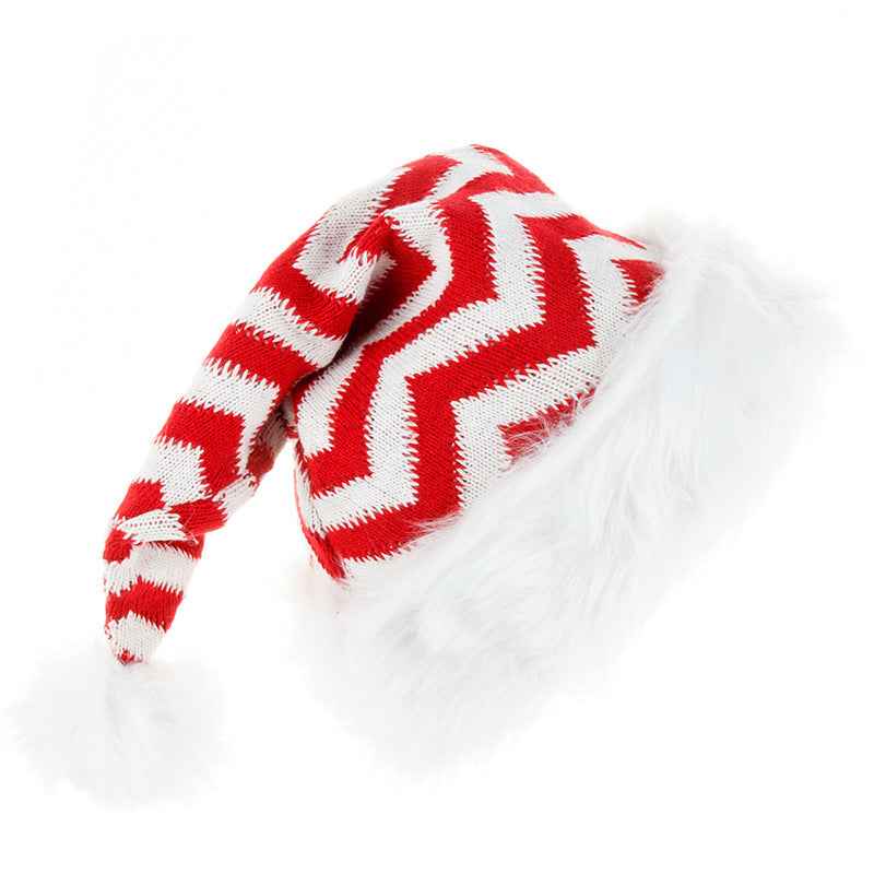 Unisex Red & Green Knit Christmas Hat - Red brim profile
