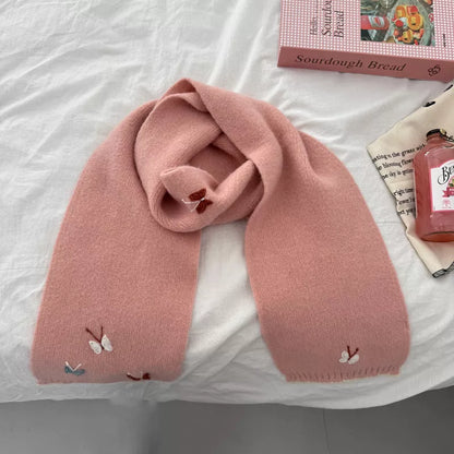 Unisex Butterfly Embroidered Scarf — pink butterfly scarf arranged in a soft loop