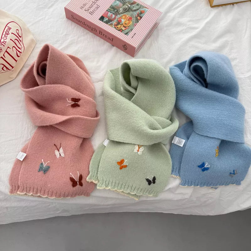 Unisex Butterfly Embroidered Scarf — pink green and blue scarves loosely tied together