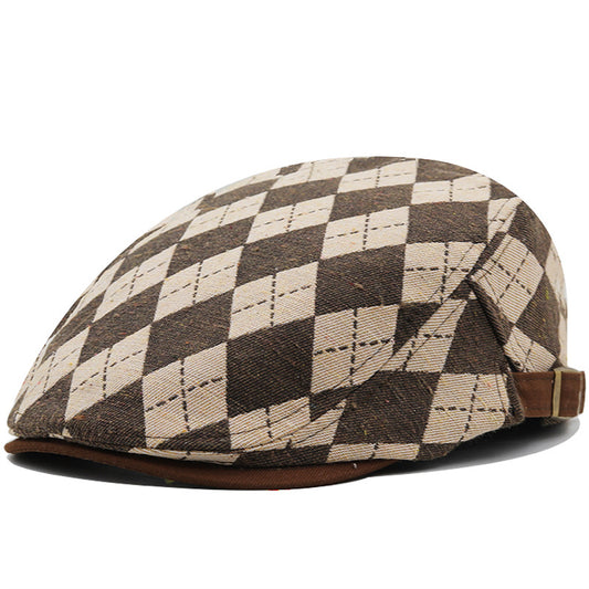 Mens retro plaid short brim flat cap - product photo 1