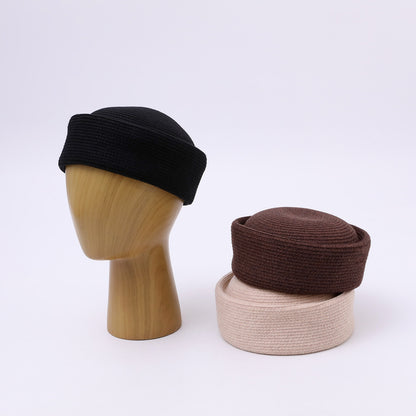 Women's black wool blend pillbox hat front view