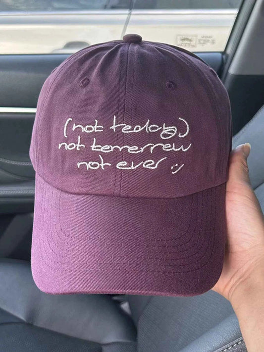 Unisex handwritten slogan embroidered baseball cap - purple front