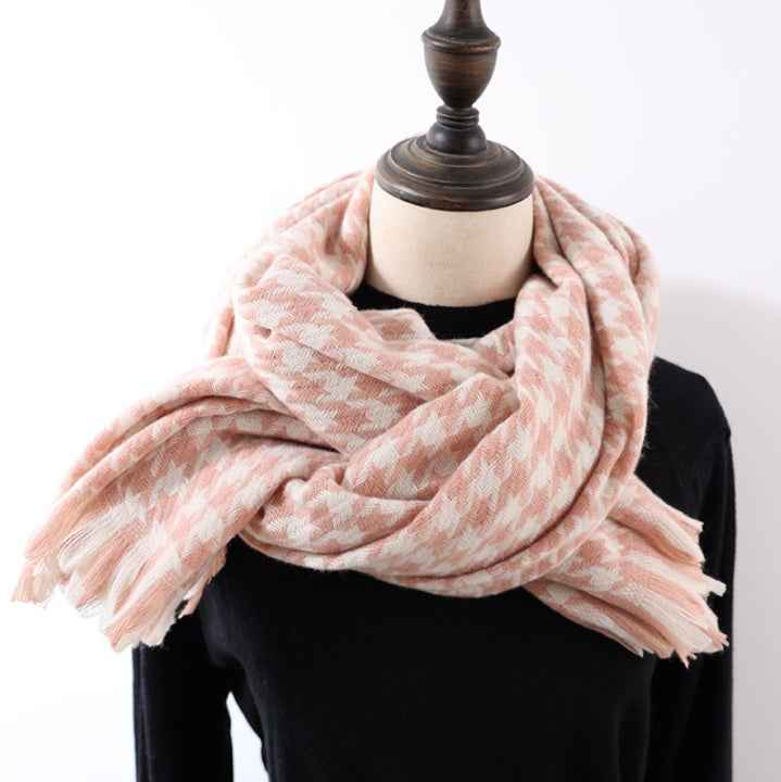 Women's Houndstooth Cashmere-Feel Fringe Scarf