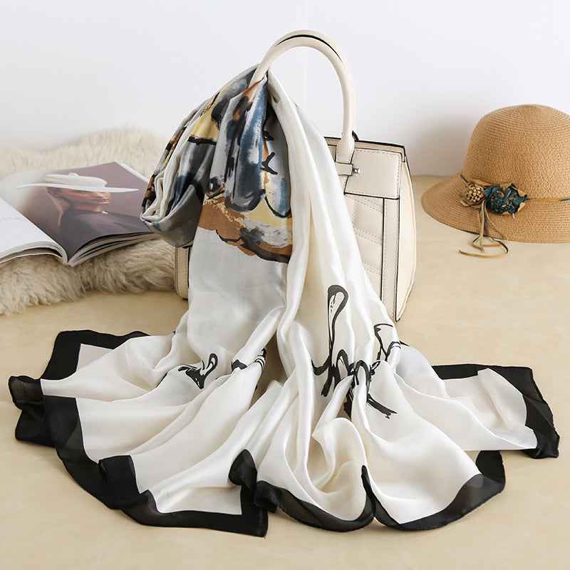 Women's Green Elegant Abstract Print Satin Scarf style view