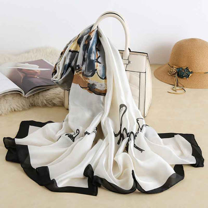 Women's Green Elegant Abstract Print Satin Scarf style view