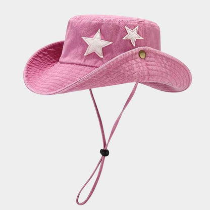 Women's Star Embroidered Washed Cotton Bucket Hat