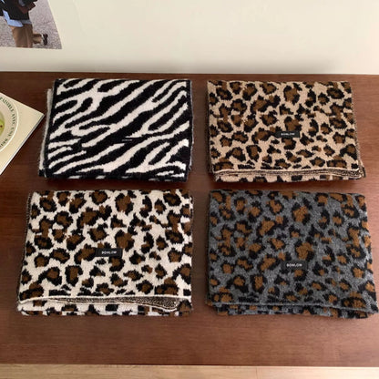 Unisex Animal Print Wool Scarf — four animal patterned scarves including zebra and leopard designs