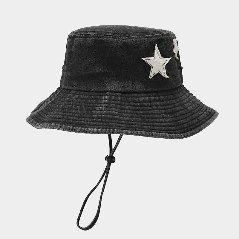 Women's Star Embroidered Washed Cotton Bucket Hat