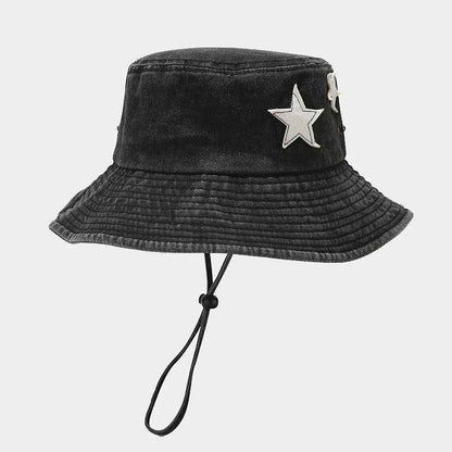 Women's Star Embroidered Washed Cotton Bucket Hat