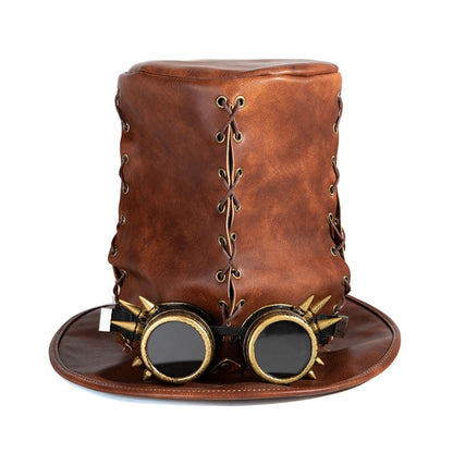 Unisex Halloween Vintage Steampunk Top Hat - Brown front view