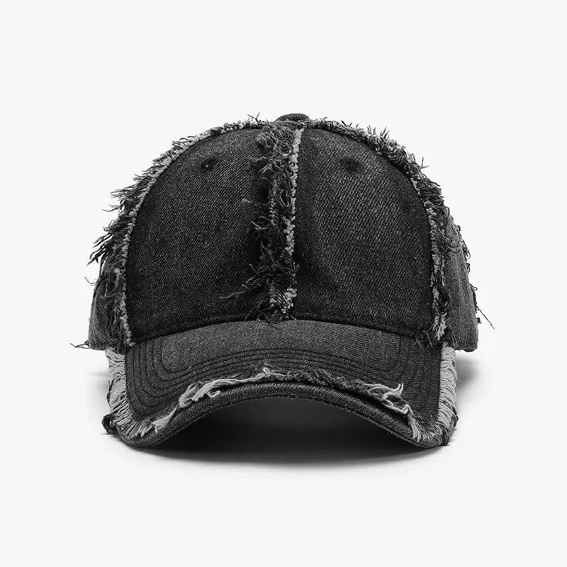 Raw hem cotton cap brim stitching close-up
