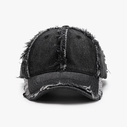 Raw hem cotton cap brim stitching close-up