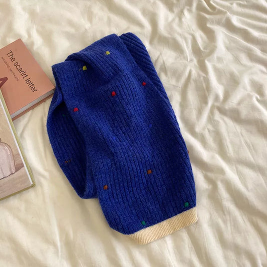 Unisex Color Fleck Cashmere Scarf — royal blue scarf with scattered colored flecks