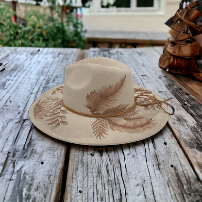Opposite side of the Boho Luxe hat photographed outdoors