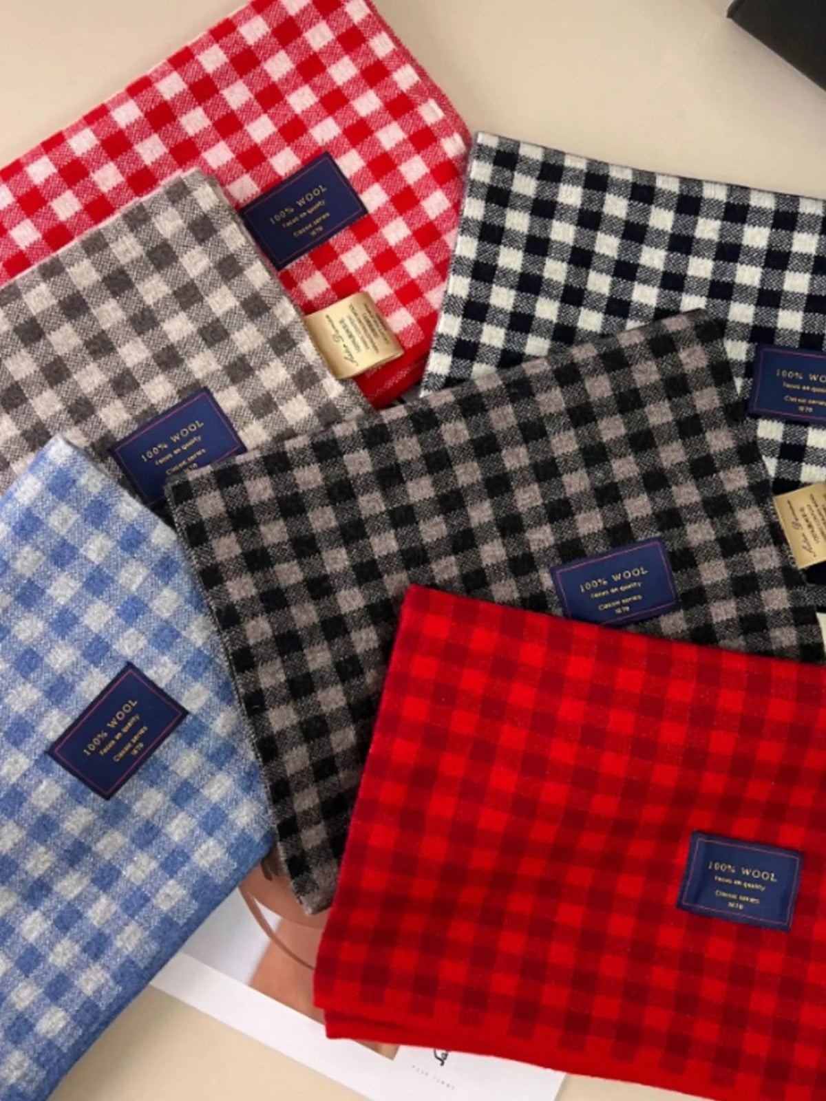 Unisex 100% Wool Plaid Scarf — plaid scarf colors displayed flat with overlapping corners