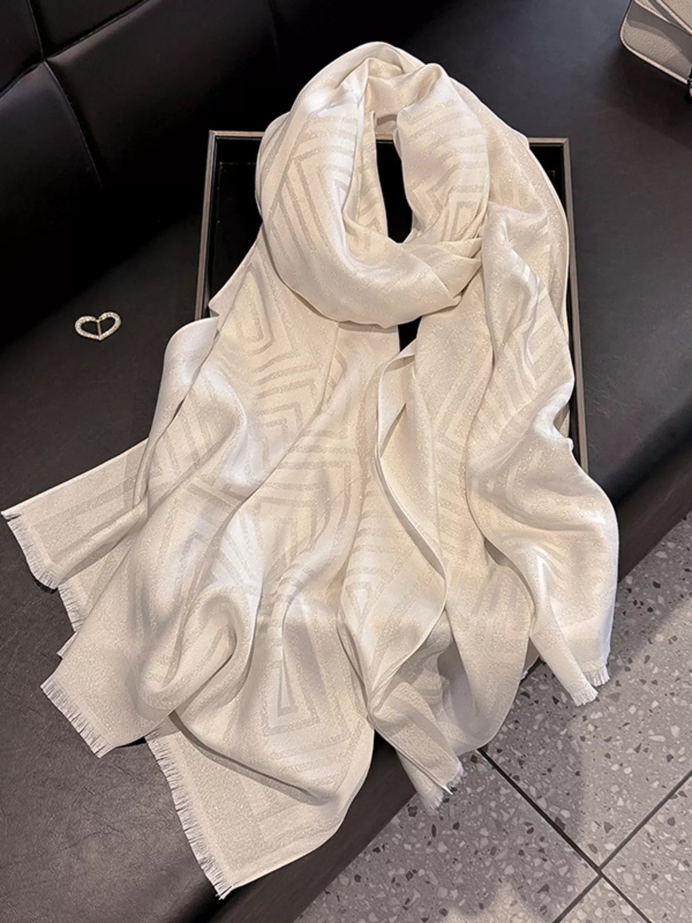 Unisex Raw Hem Lightweight Scarf in Matcha - front view 19