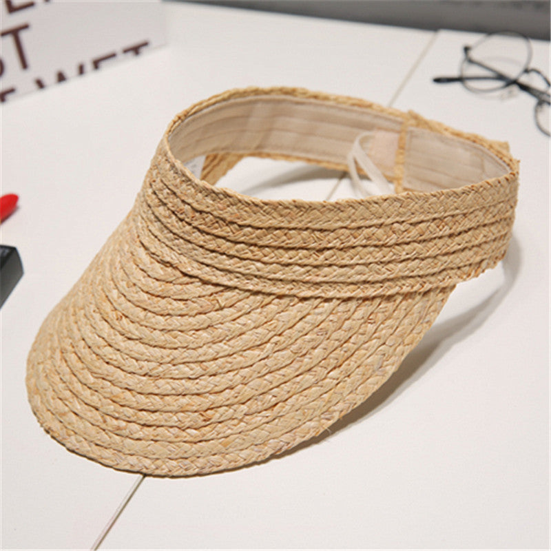 Ladies woven raffia straw sun visor hat - product photo 3