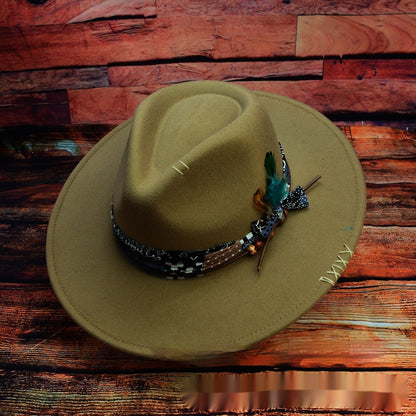 Unisex feather band fedora with bell-shaped crown