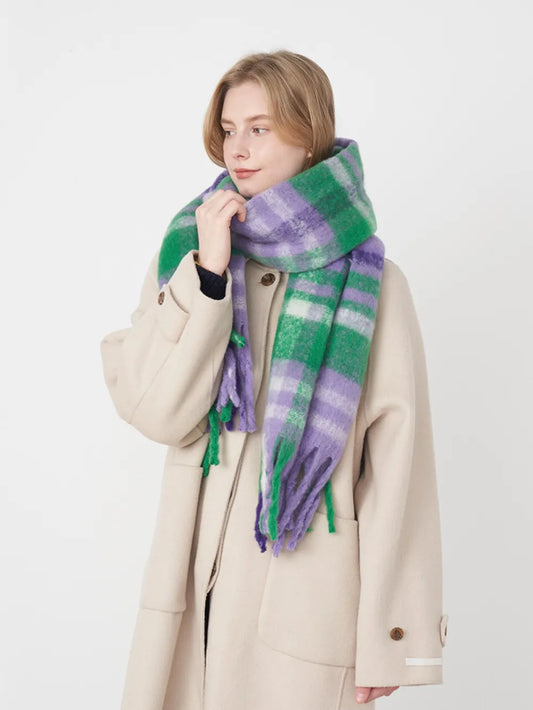 Oversized plaid fringe scarf - product photo 1