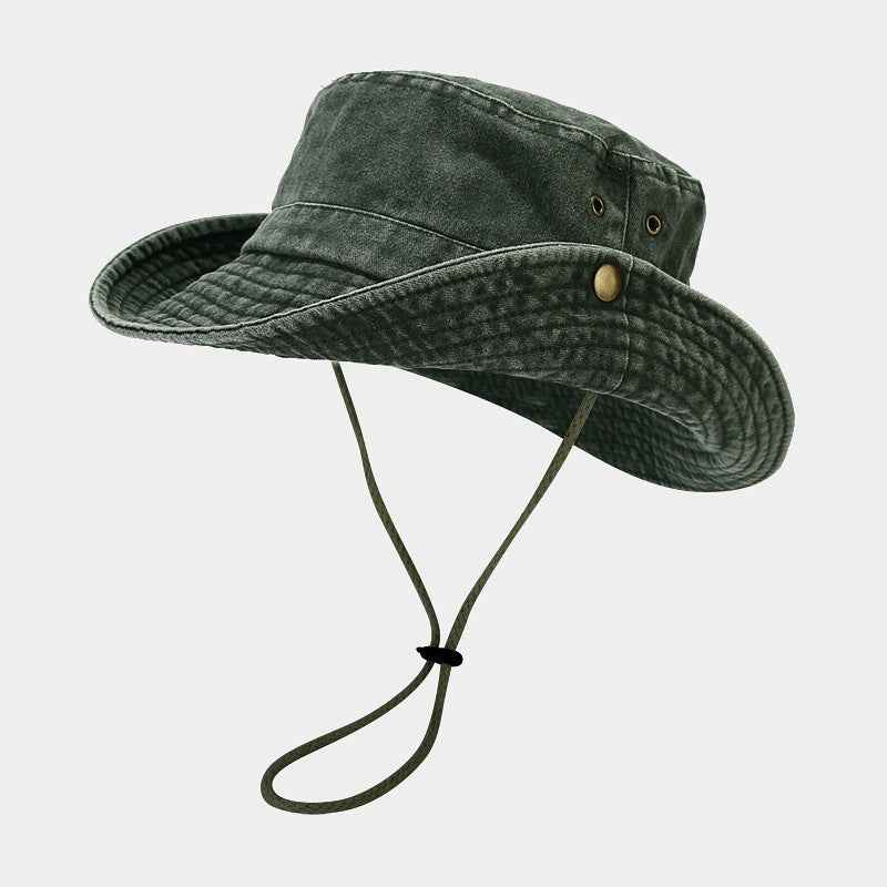Army green washed cotton wide-brim safari hat