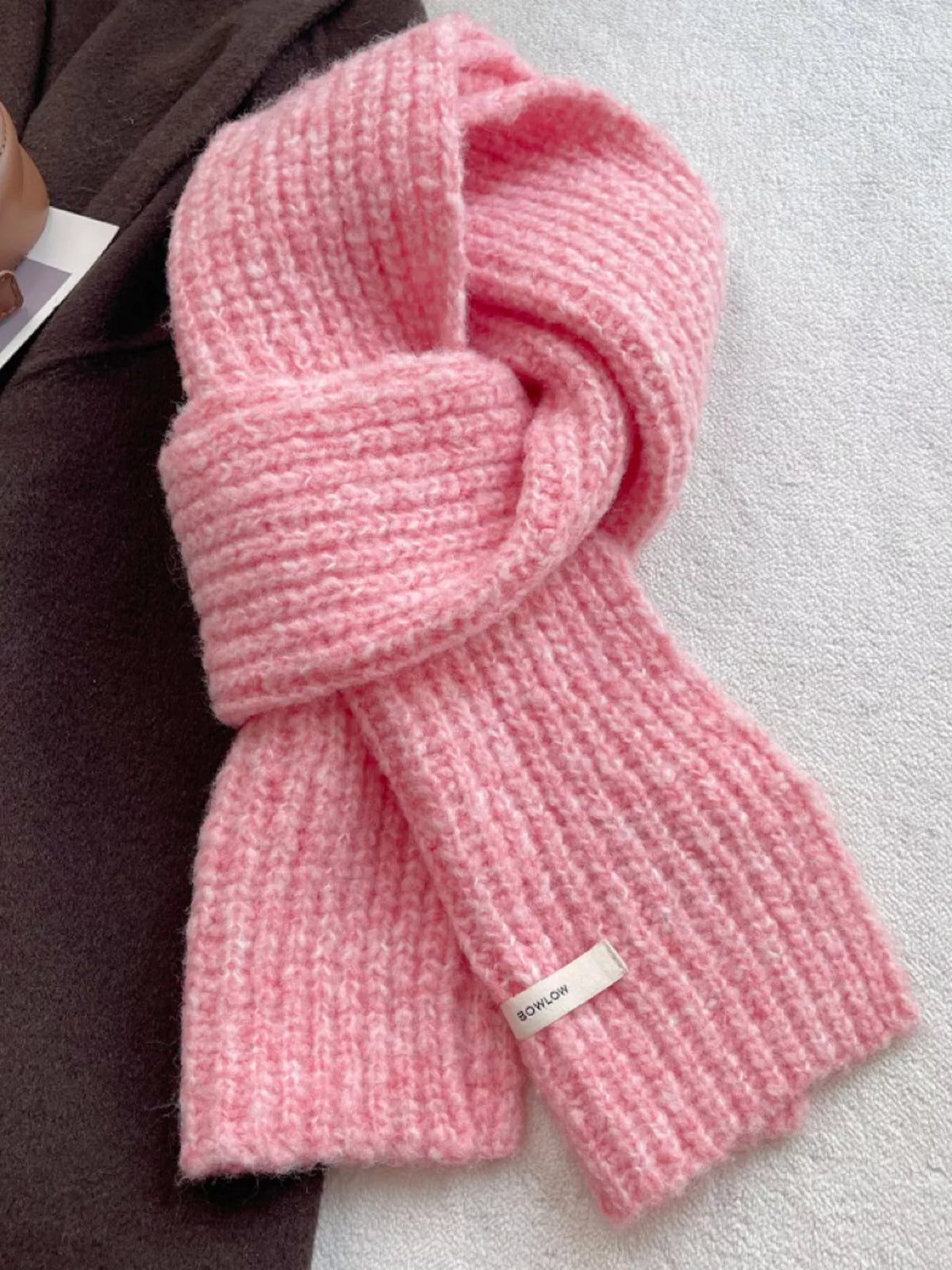 Unisex Cozy Knitted Winter Scarf — 47.2-Inch — pink scarf with textured body and ribbed ends