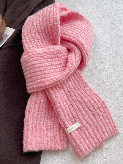 Unisex Cozy Knitted Winter Scarf — 47.2-Inch — pink scarf with textured body and ribbed ends