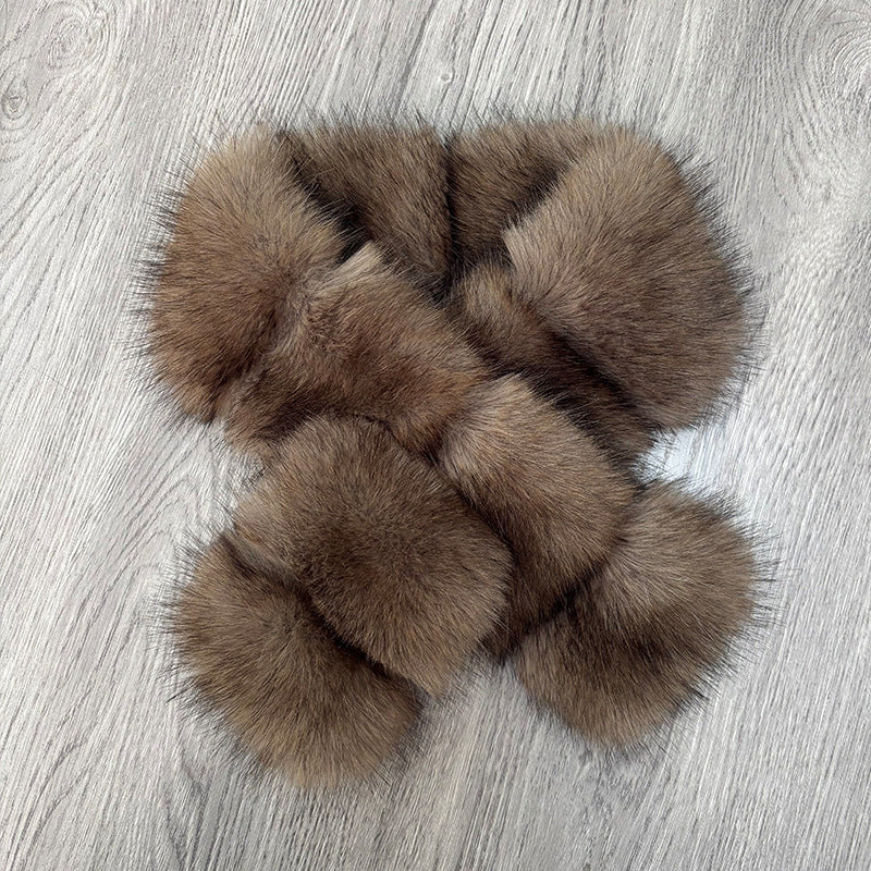Light coffee faux fur neck scarf with rounded segmented panels