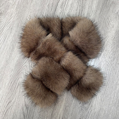 Light coffee faux fur neck scarf with rounded segmented panels