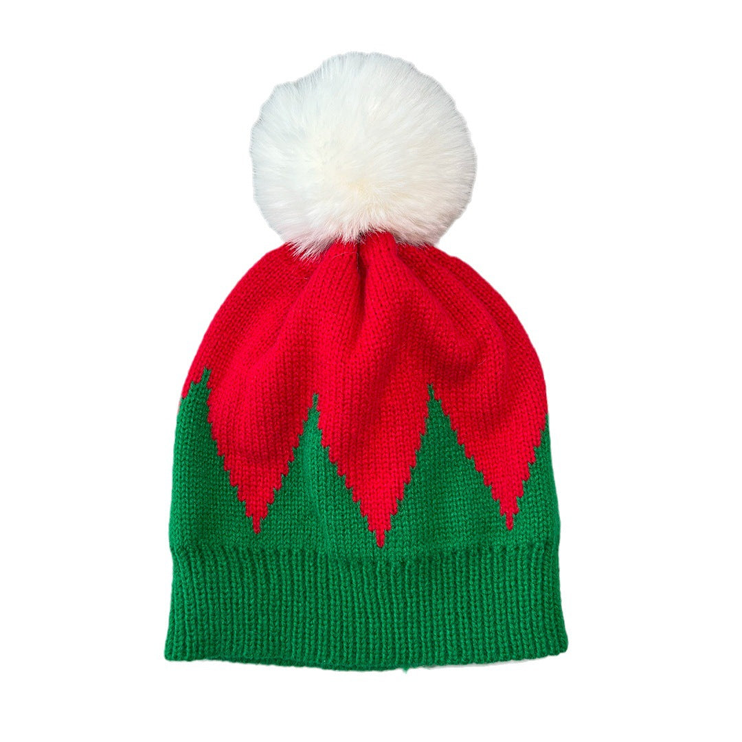 Unisex Christmas Pom Pom Beanie – Red & Green Cable Knit Winter Hat - Christmas Green brim profile