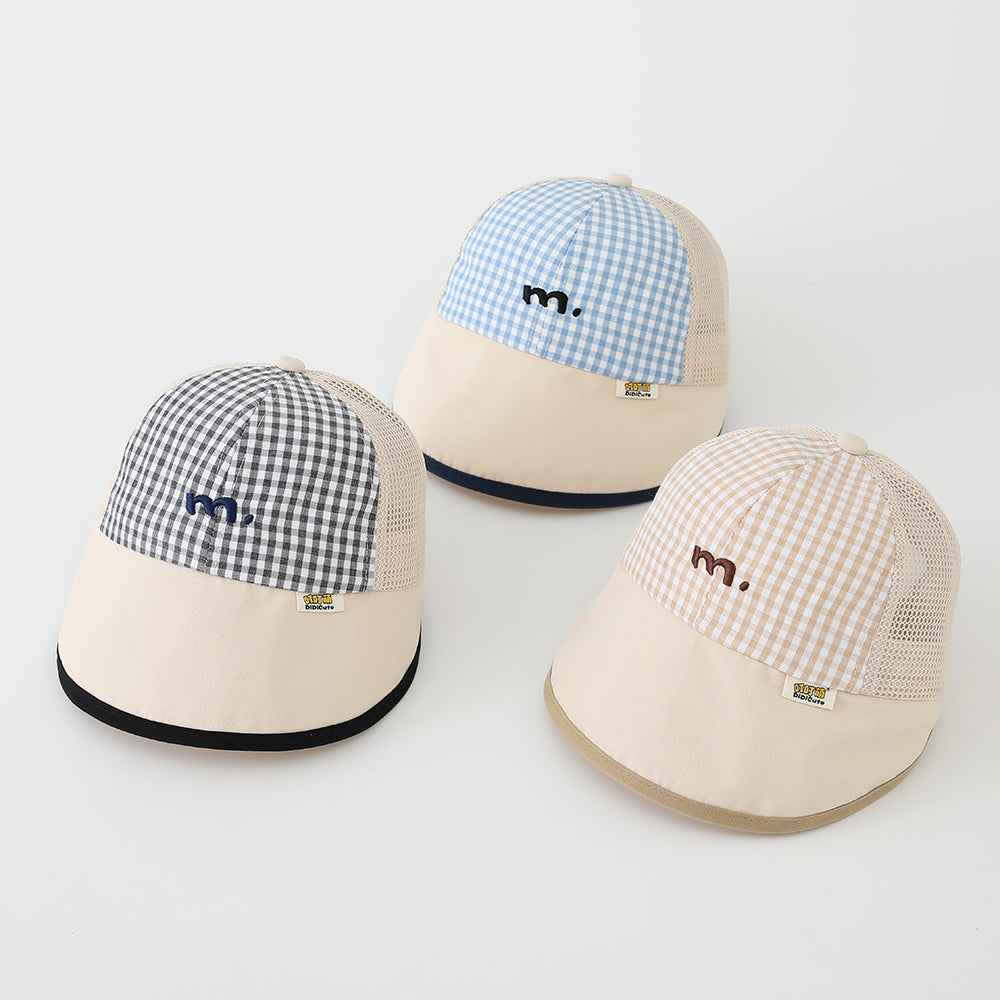 Kids Gingham Mesh Embroidered Baseball Caps