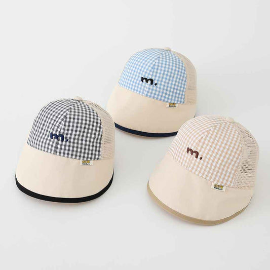 Kids Black Gingham Mesh Embroidered Baseball cap front view