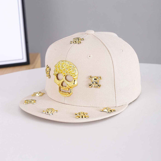 Unisex Gold Skull Embellished Snapback Cap