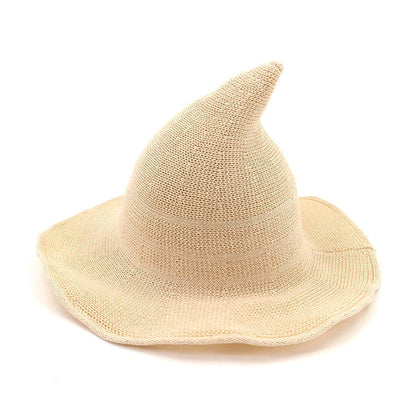 Women's Cotton Wide Brim Halloween Witch Hat - Black front view
