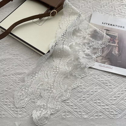 Women's Cotton Lace Neck Scarf — flat view of the open floral lace pattern