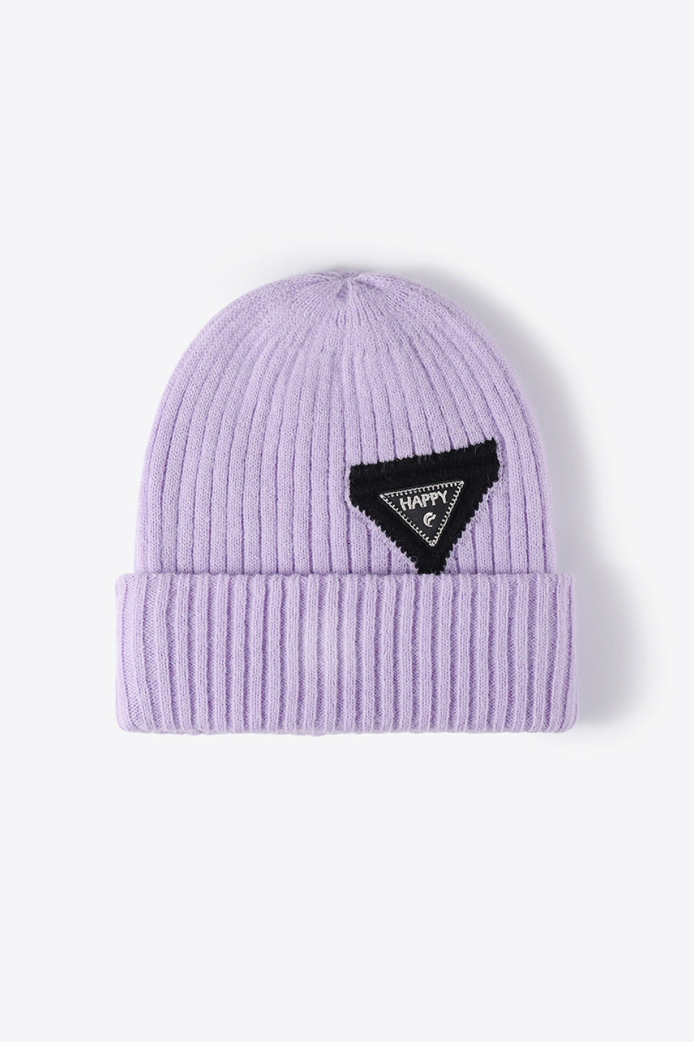 Green HAPPY beanie ribbed knit texture detail