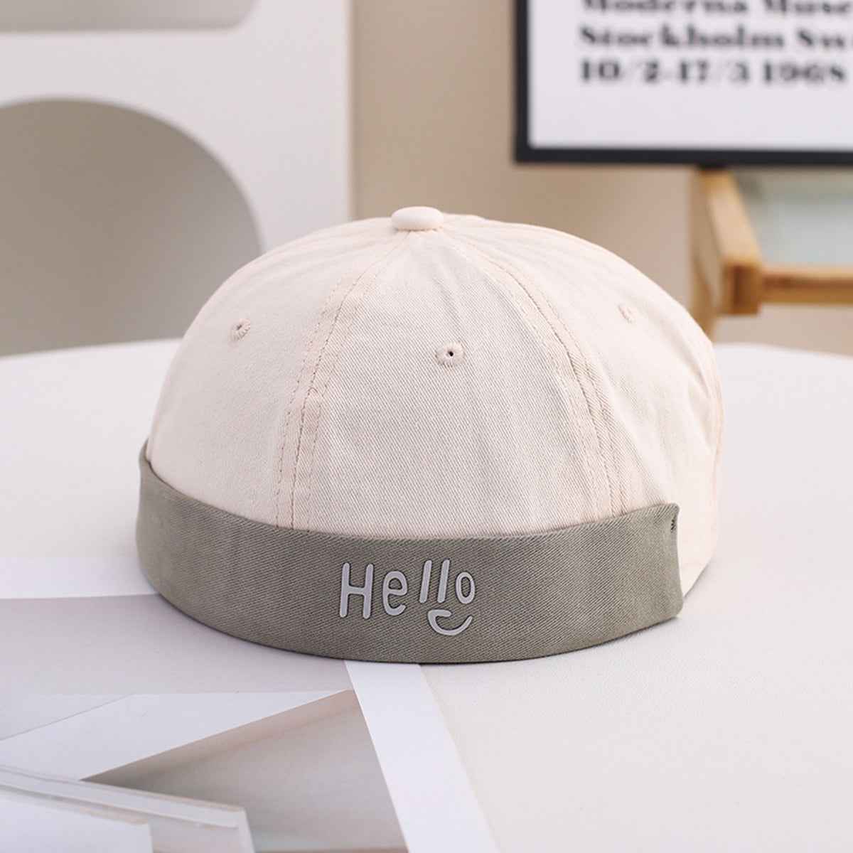 Unisex Hello Logo Pattern Rolled Cuff Docker Caps