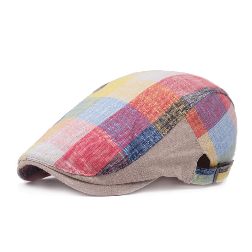 Unisex plaid cotton linen flat cap - product photo 1