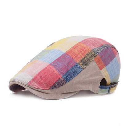 Unisex plaid cotton linen flat cap - product photo 1