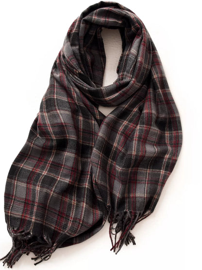 Unisex Oversized Classic Plaid Fringe Scarf in Dark Green - styled detail 8