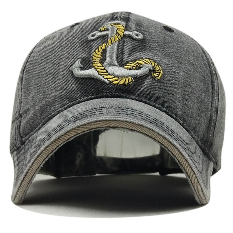 Unisex Red Vintage Washed Anchor Embroidered Baseball Cap embroidery close-up