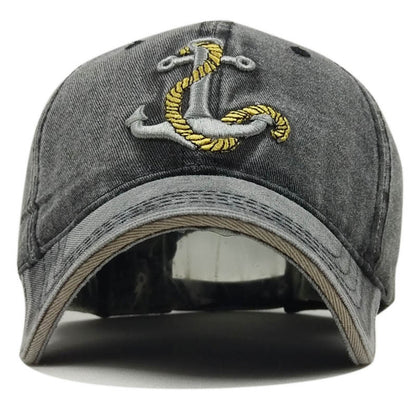 Unisex Red Vintage Washed Anchor Embroidered Baseball Cap embroidery close-up