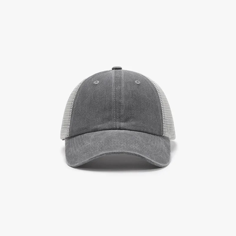 Gray cotton mesh baseball cap curved brim detail