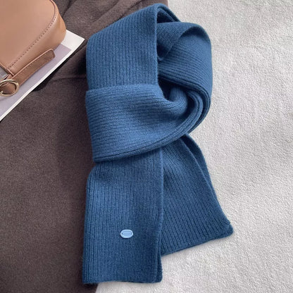 Unisex Pure Wool Warm Knit Scarf — navy blue plain knit scarf loosely looped