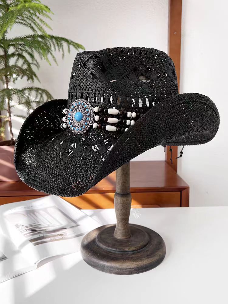 Unisex 21 Western Printed Straw Cowboy Hat outfit styling angle