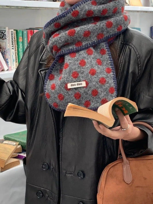 Women's Polka Dot Warm Scarf in Red - front view 1