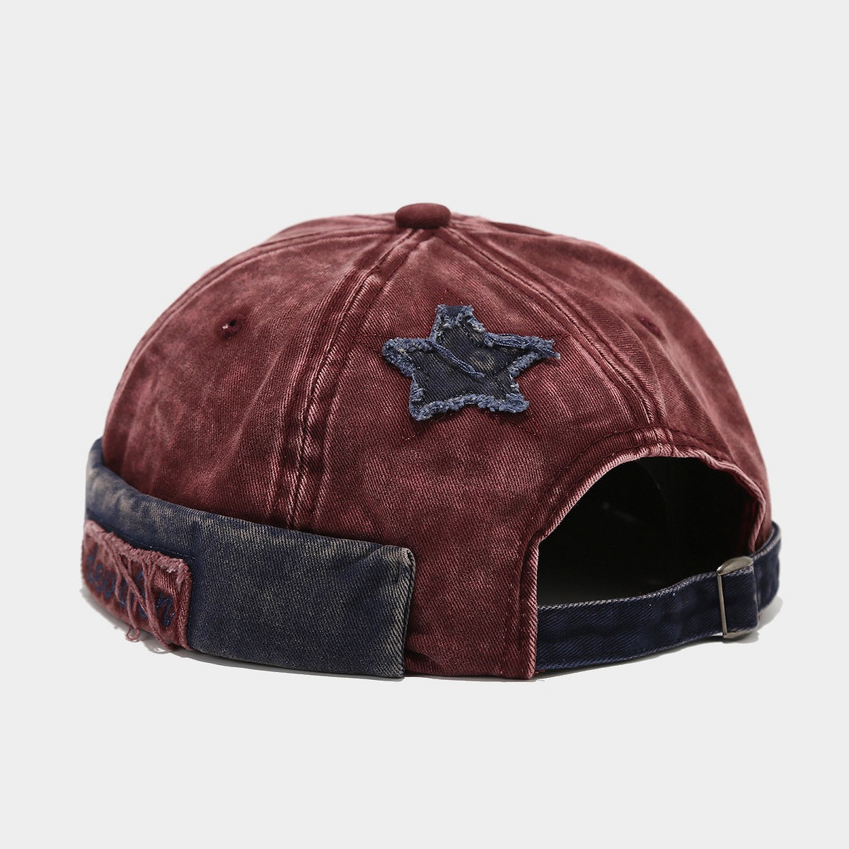 Unisex Khaki Vintage Washed Brimless Docker Cap embroidery close-up