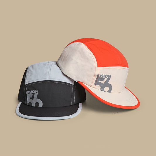 Unisex Colorblock 5 Panel Running Cap – Lightweight Sport Hat - Beige and Orange front view