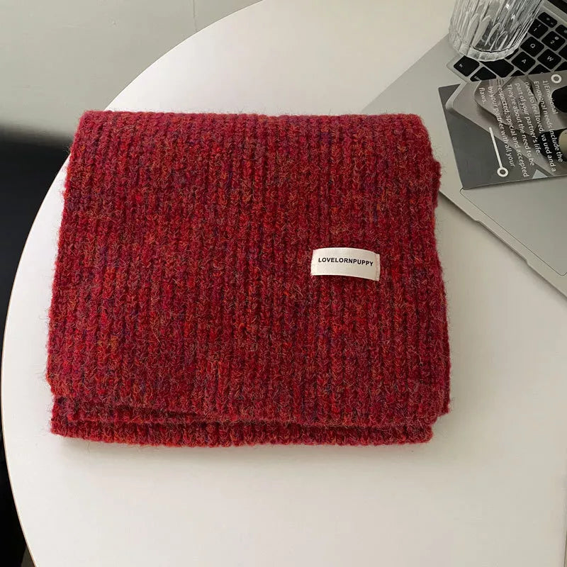 Unisex Marled Wool Blend Scarf — folded red scarf showing a mixed-looking knit surface