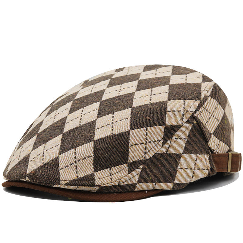 Mens retro plaid short brim flat cap - product photo 6